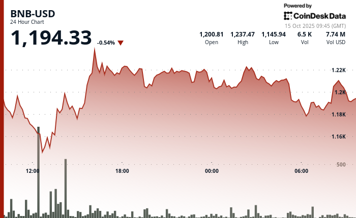 招商银行在BNB链上发行代币基金,BNB价格接近1,190美元。